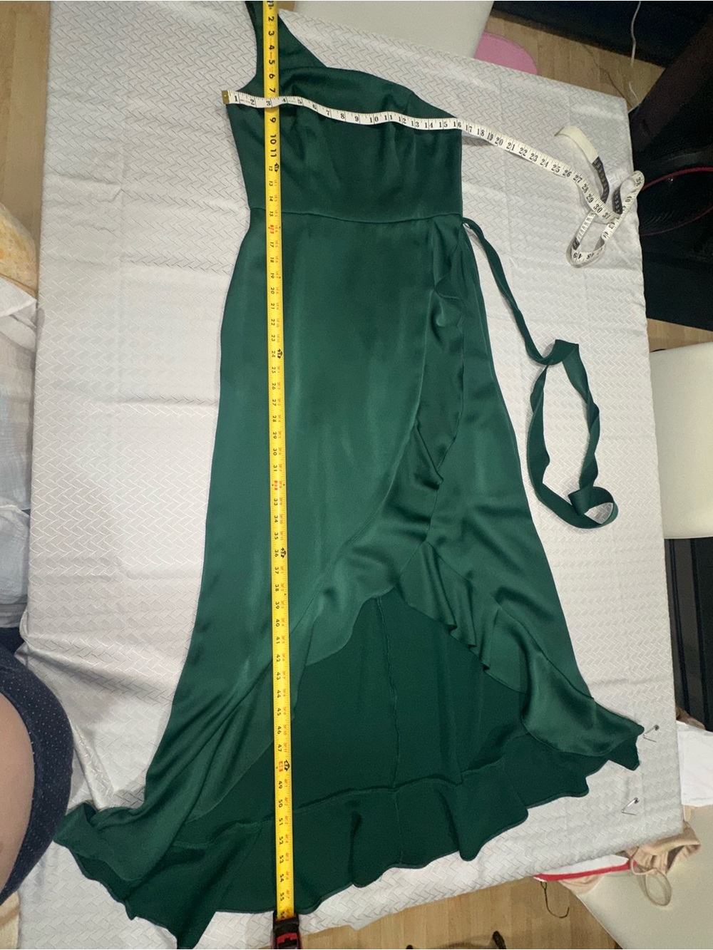Women's Emerald Green Satin High-Low Wrap Dress